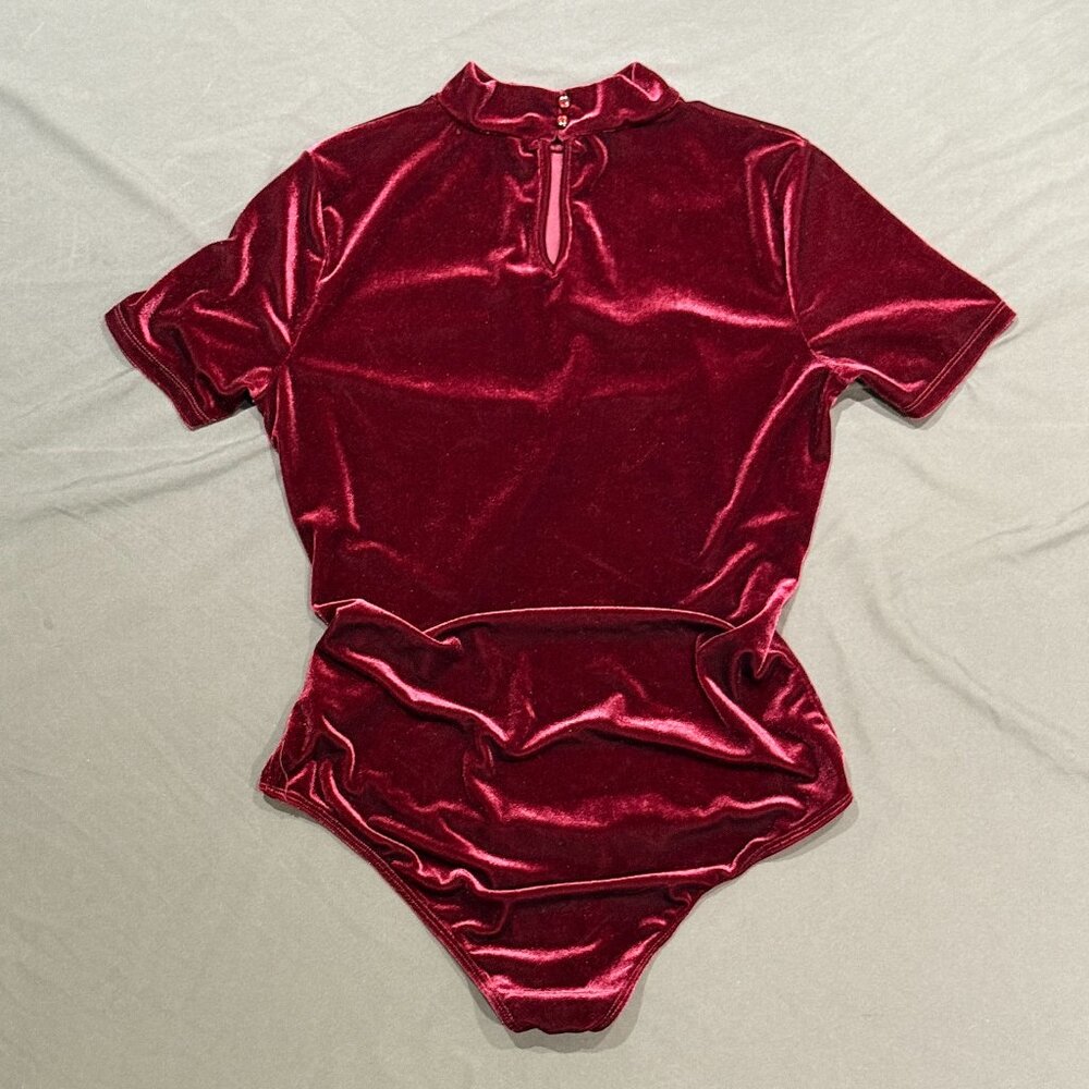 Maroon Turtleneck Velvet Bodysuit